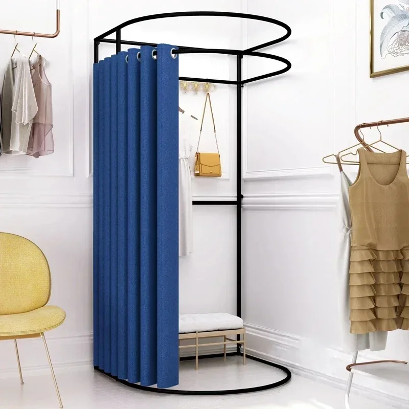 

A Fitting Room Storage Racks Shopping Mall Clothing Store Dressing Room Display Rack Curtain Movable Portable Floor Shelves