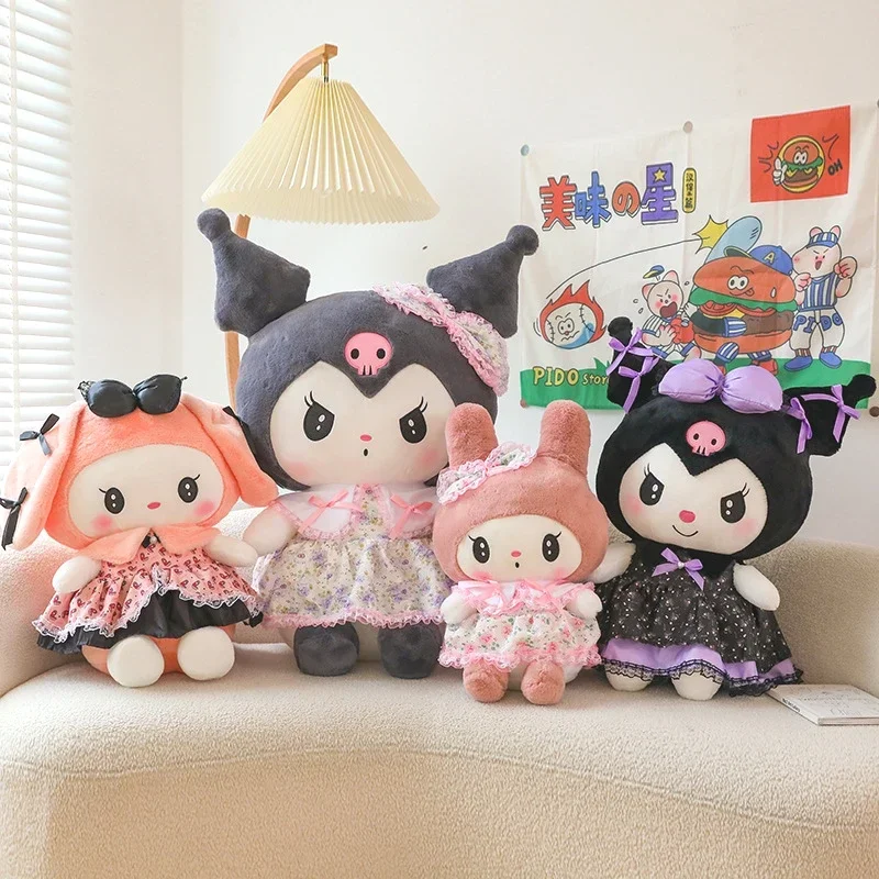 50/60cm Big Size Kawaii Sanrio Cartoon Kuromi My Melody Plush Toys Plushies Doll Flower Skirt Anime Stuffed Room Deco Kids Gifts