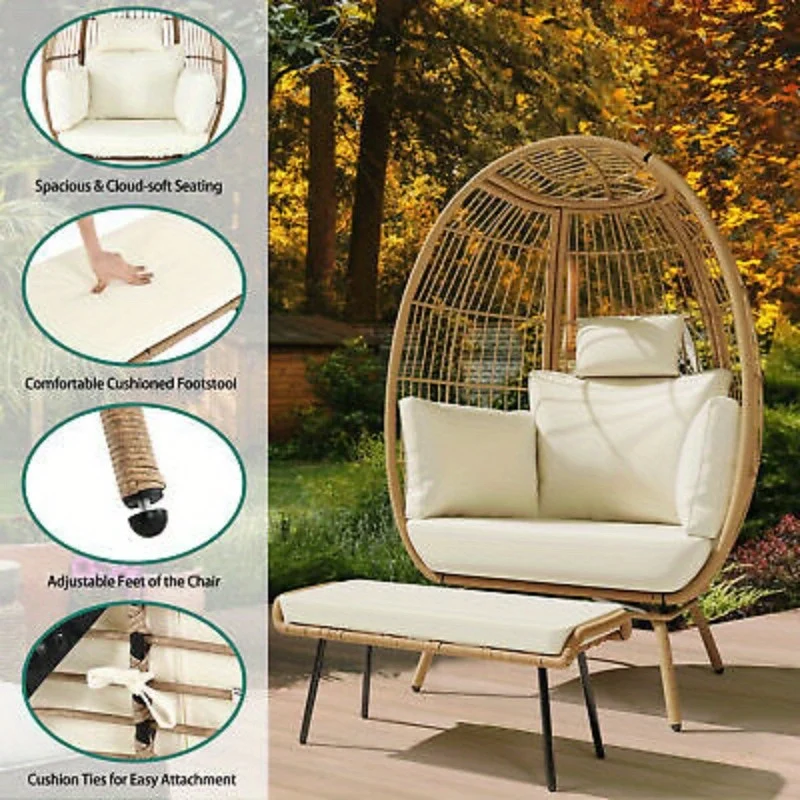 Outdoor Wicker Ei Stuhl mit Hockern übergroßen Eierkorb Lounge Freizeit stuhl