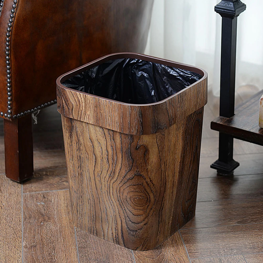 

Imitation Wood Grain Trash Can PP Material Modern Design for Kitchen Bathroom Bedroom Home Office Decorative Waste Bin