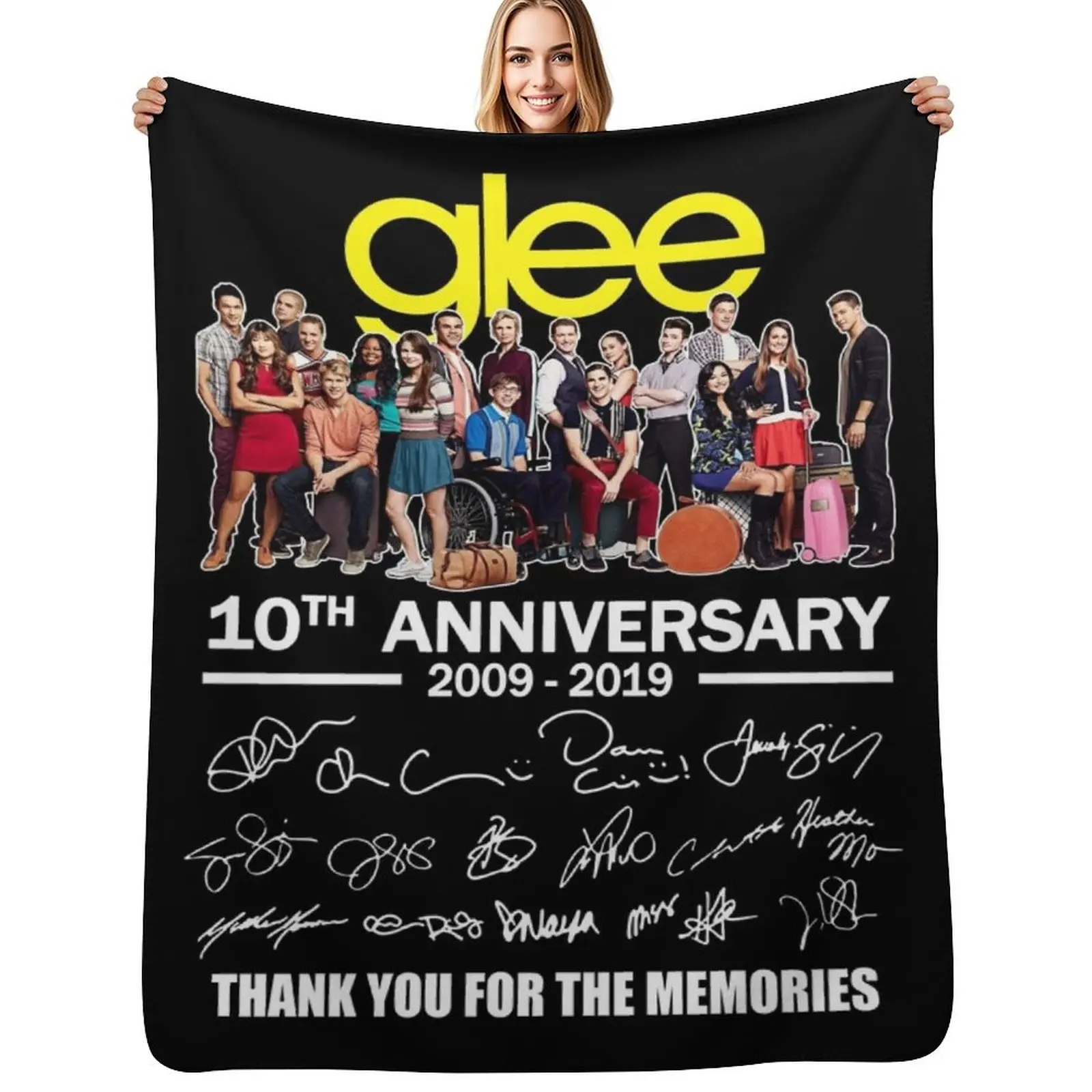 #Glee 10Th Anniversary All Cast Signed Thank You Throw Blanket Sofa halloween Vintage Flannel Moving Blankets For Sofas Blankets