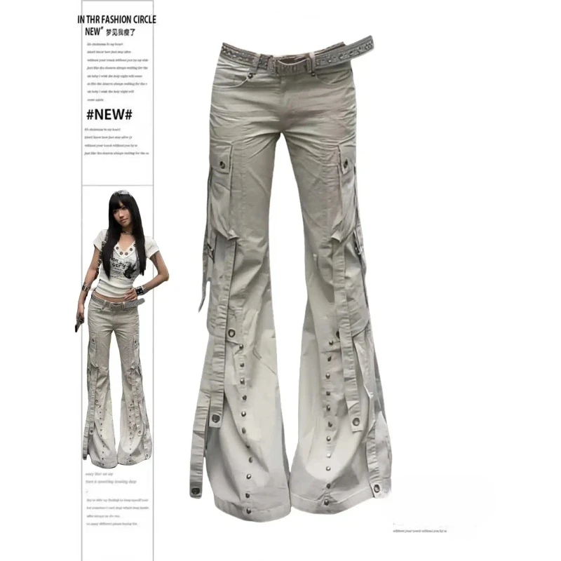 

Женские джинсовые брюки-карго в японском стиле Goblin Core Y2k в стиле Харадзюку с низкой посадкой, длинные брюки-карго 2000-х годов, джинсы в стиле панк