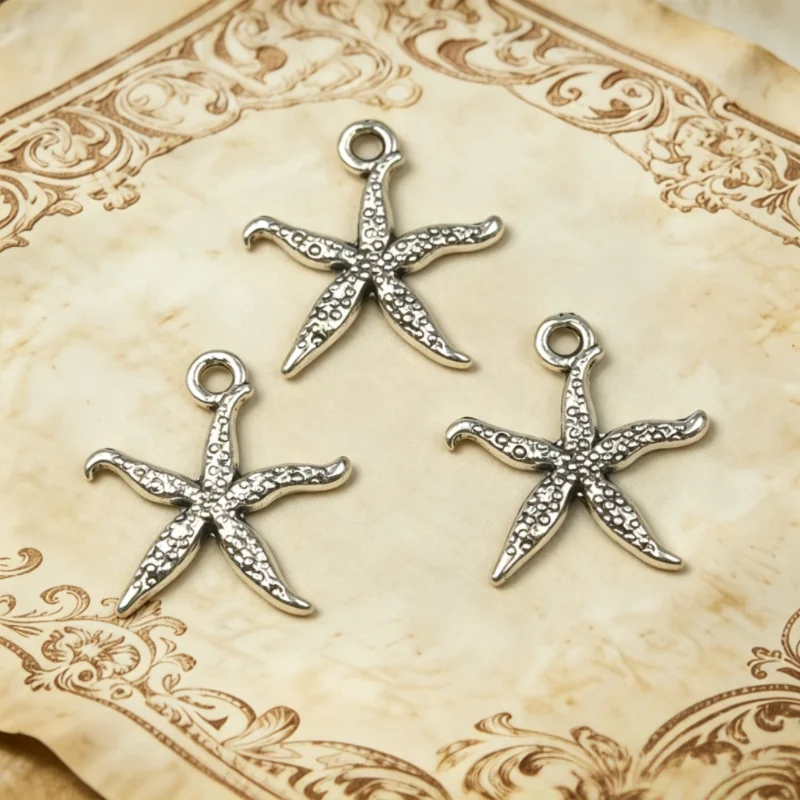 350 Stück Seestern-Anhänger in Antik-Silber-Optik, 19 x 17 mm, für Schmuckherstellung, A1609, Großhandel – Detail 1