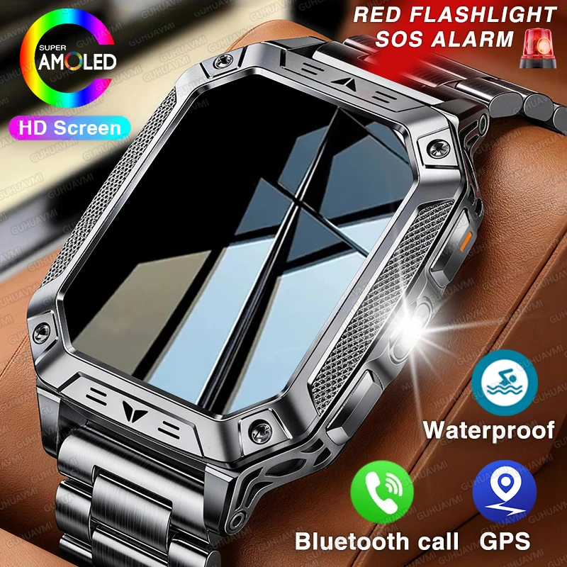 

2026 Outdoors Durable Men GPS Smart Watch 1400mAh Battery Flashlight 10ATM Waterproof Bluetooth Call AMOLED Military Smartwatchs