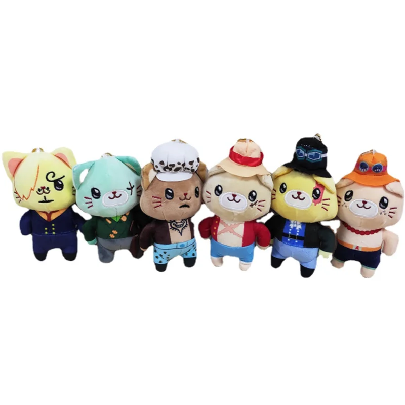 

Available 6pcs/set One Piece Stuffed Cotton Pendant With Cat Patch Mask Plush Doll 14cm Luffy Sanji Law Ace Kawaii Plush Toys