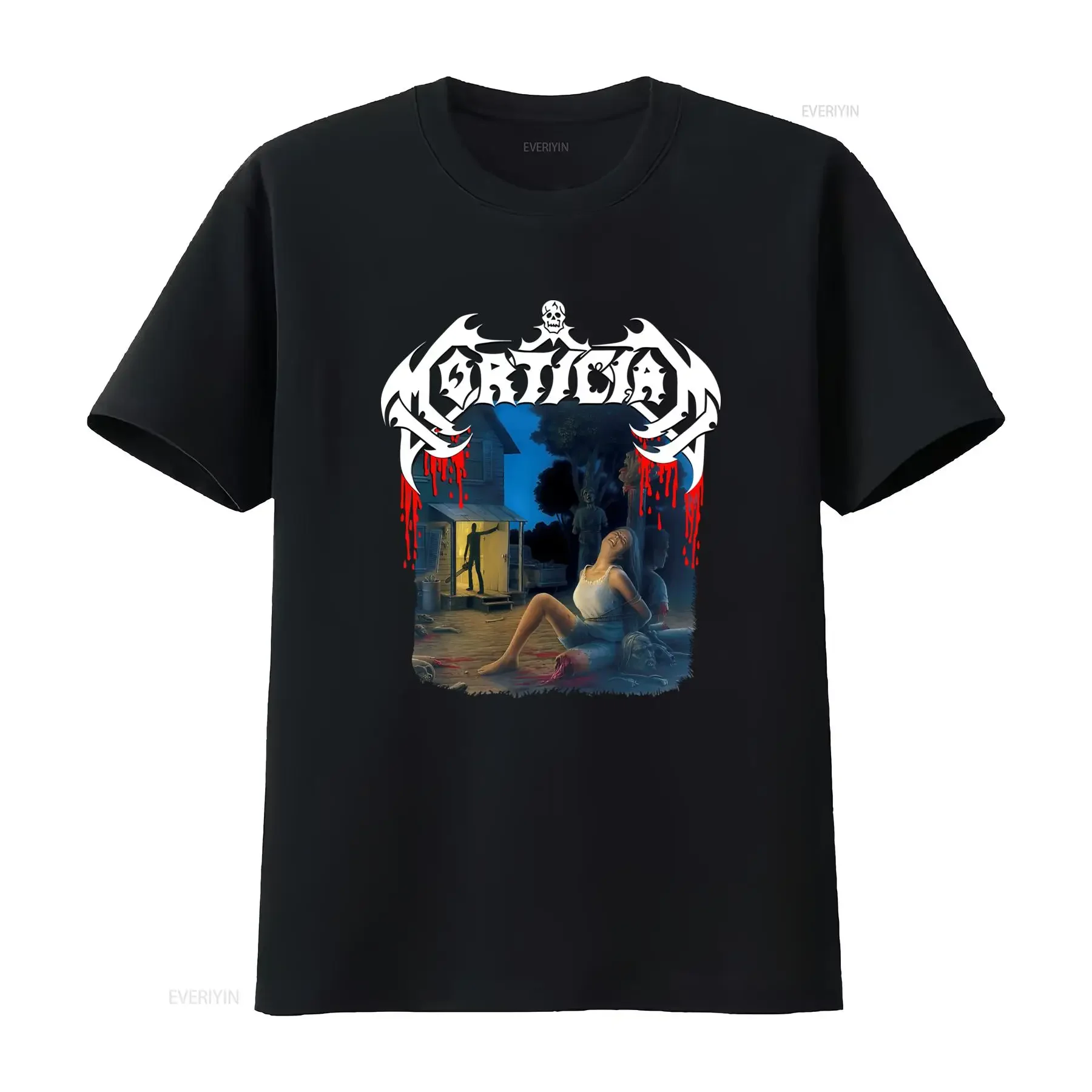MORTICIAN Chainsaw Dismemberment Horror T Shirt for Men Gothic Blood Splatter and Zombie Design vintage Washed Versatile