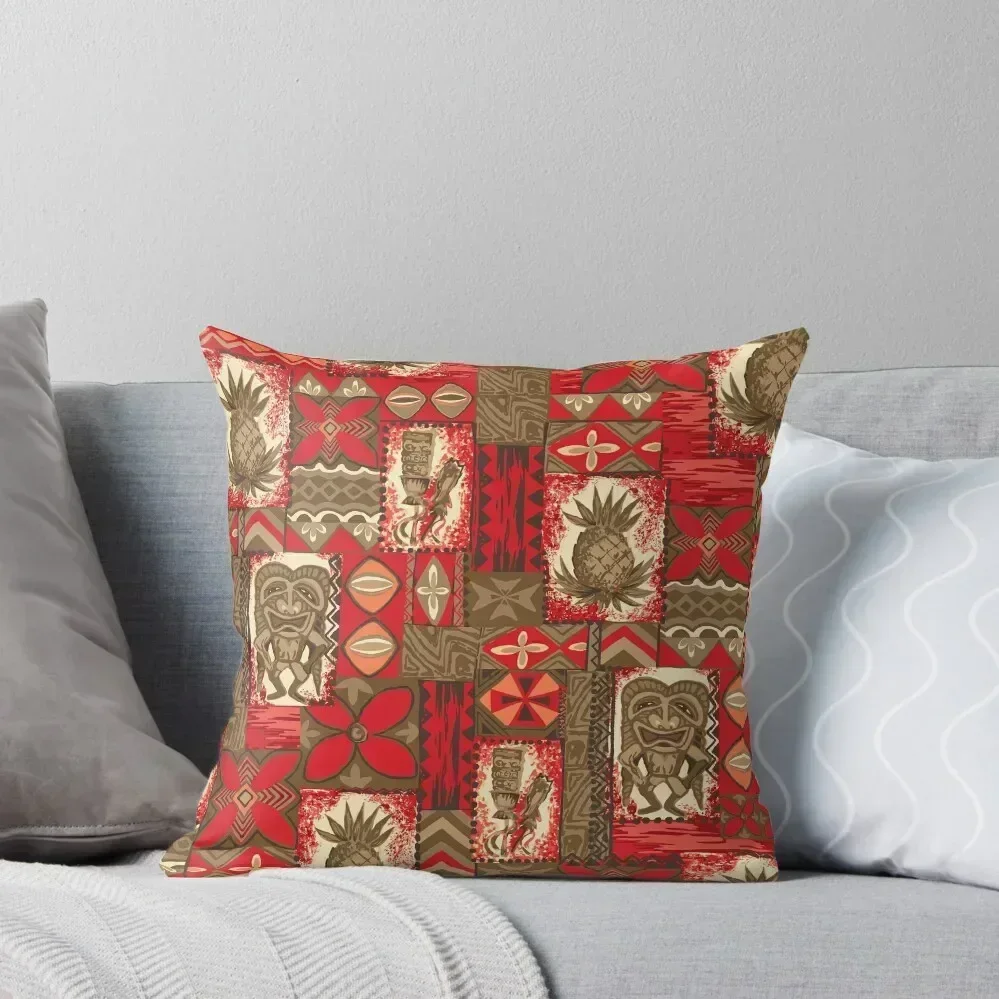 

Pomaika’i Tiki Hawaiian Vintage Tapa - Red & Brown Throw Pillow Pillows Aesthetic Christmas s Covers pillow