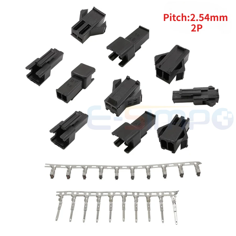 

10/20Pairs JST SM 2.54mm Pitch Connector 2 Pin Male Female Plug Housing Wire Connectors Plastic Shell Crimp Pin Terminal