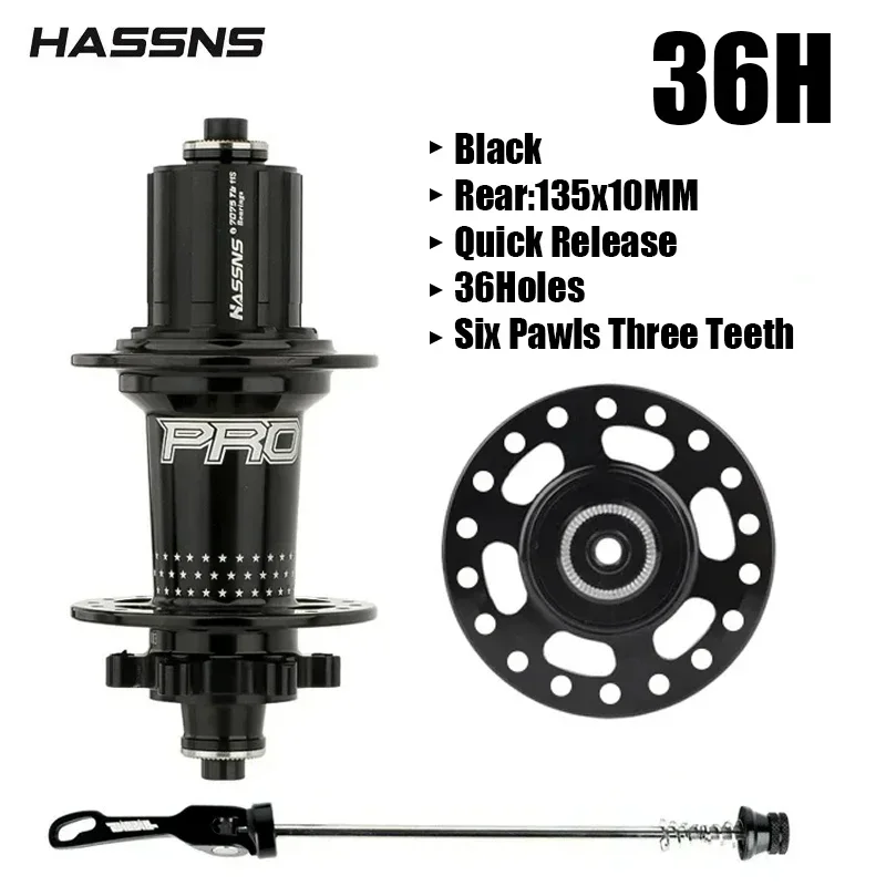 HASSNS Pro 7 36h Rear Hub Bearing 36Holes Freehub MTB Bike Four Palin 32H Rear Hub for 7-12 Speed Noisy Cube Bicycle 6 Pawl Hubs