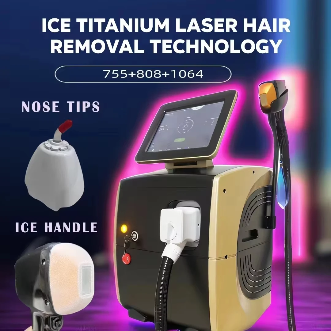 Máquina da remoção do cabelo do corpo do laser, portátil, profissional, diodo de 4 ondas, titânio do gelo, permanente, equipamento do Alexandrite, 808, 755, 2024