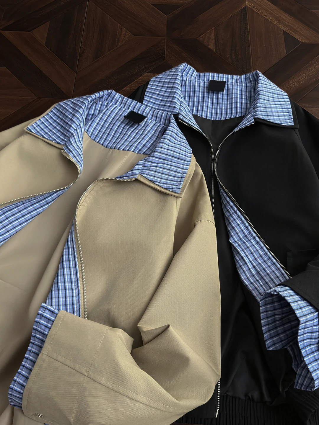 

Plaid Patchwork Baseball Jaet Men's Casual Collar Workwear Coat American Retro Sle Long Sve Zipper Closure No Hat Incl...