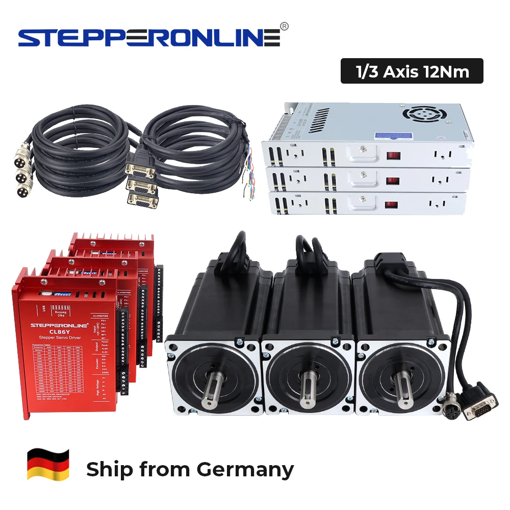 STEPPERONLINE DE Versand: 3-Achsen 12Nm Nema 34 Closed-Loop Schrittmotor und Nema34 Servo-Treiber mit 60V Netzteil CNC-Kit