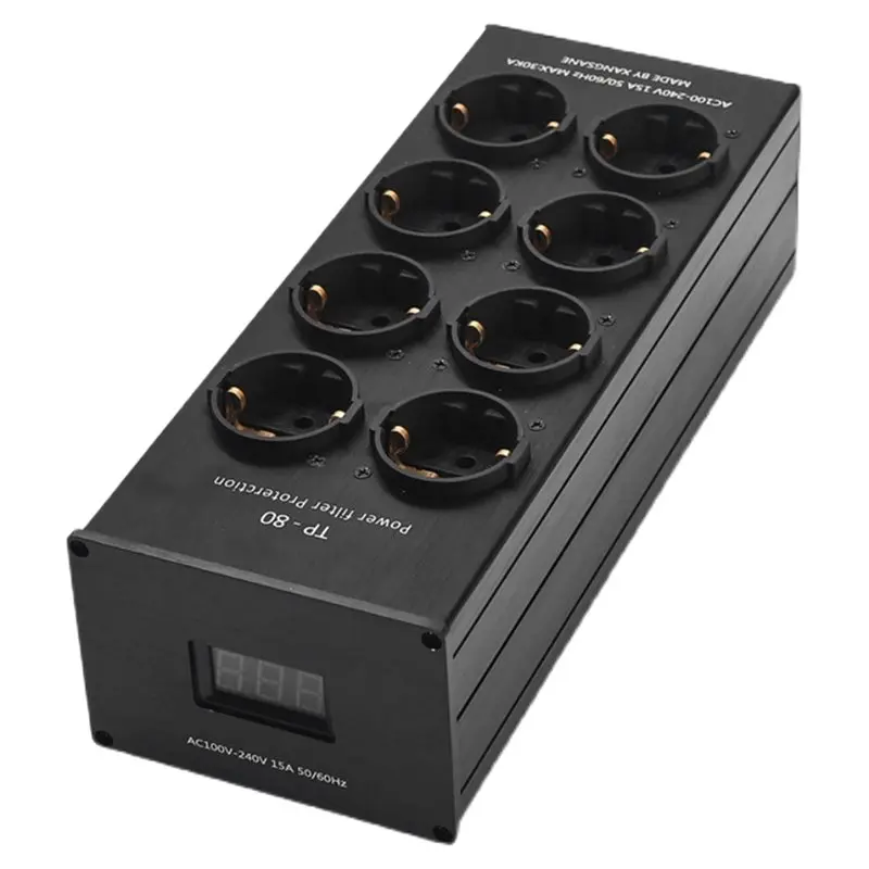 【Price Drop !!】TP80 Power Filter Socket EU Plug Board Noise Reduction Overload Protection Voltage Display Function Audio Amplifi
