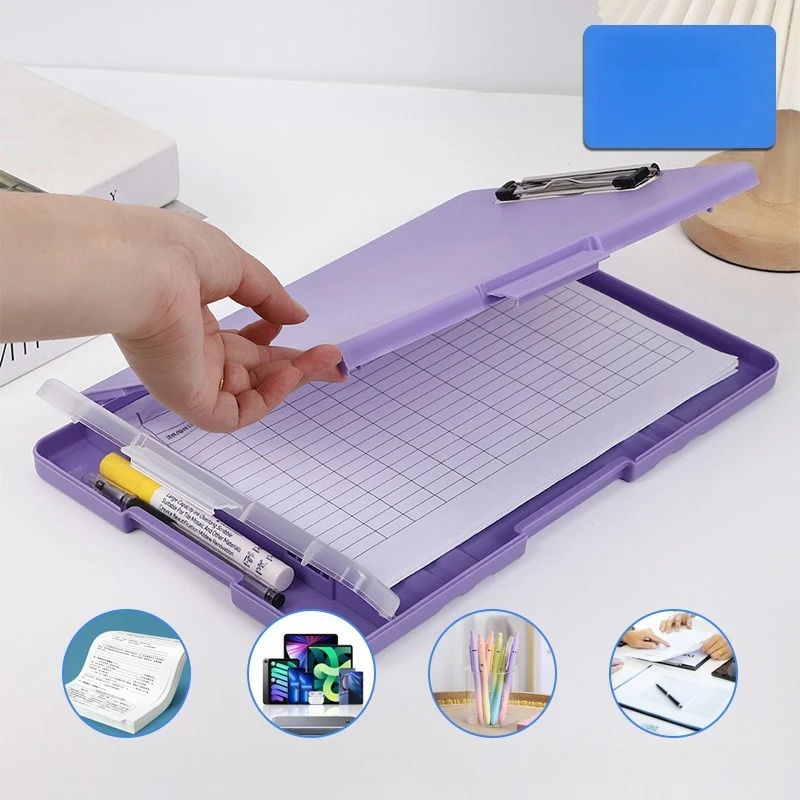 A4 Plastic Plate Clip Box Folder Multifunctional Data Storage Carry Pen Case Writing Board Folder File Box For Office School