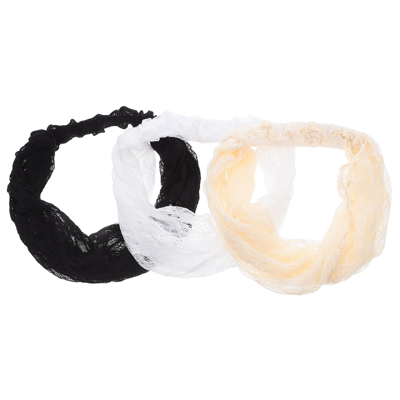 

3pcs Women'S Wide Lace Headbands Hollow Elastic Breathable Mesh Hair Scarf Bandana Stretchy Non-Slip For Summer Outdoor Daily