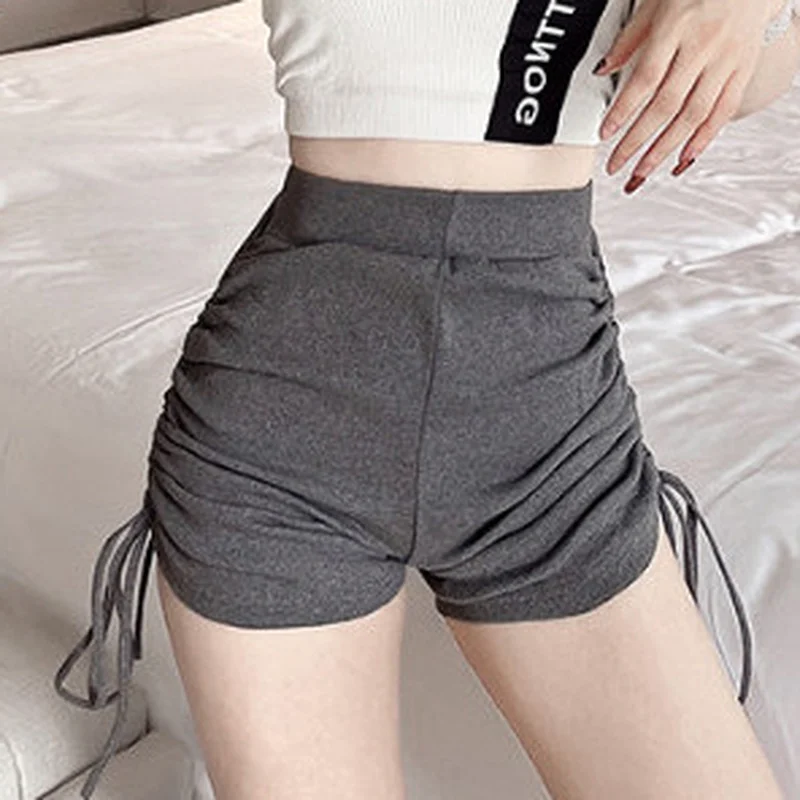 Shorts Frauen Weiche Dünne Falten Hohe Elastische Taille Jogger Junge Teens Sommer Ulzzang Casual Femme Hosen Alle-spiel Solide einfache