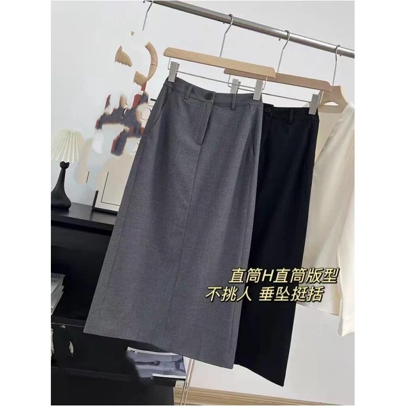 25 anos primavera/verão nicho feminino cintura alta emagrecimento comprimento médio linha A saia de lã dividida