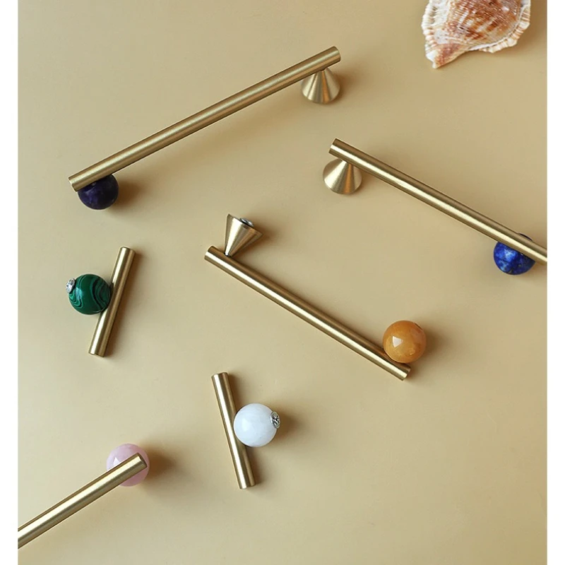 

Natural Crystal + Brass for Kitchen Cupboard Pulls Home Decor/ Pink Knob