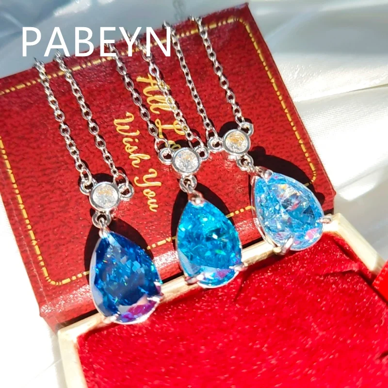 

925 Sterling Silver Fashion Temperament Ice Flower Cut Crystal Zircon Water Drop Pendant Necklace Birthday Anniversary Gift