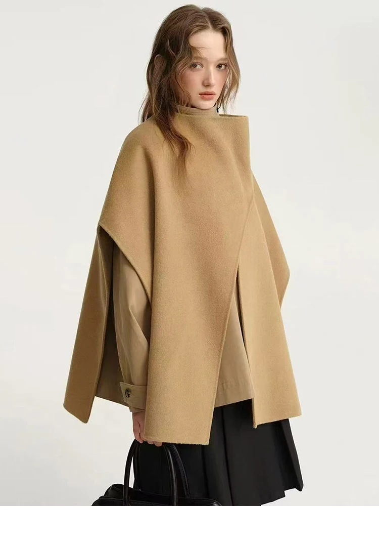 

2025 Winter Women New Design Niche Irregular Shawl Cloak Coat Short Clock Style Wool Coat Fashion Wool Woolen Jacket