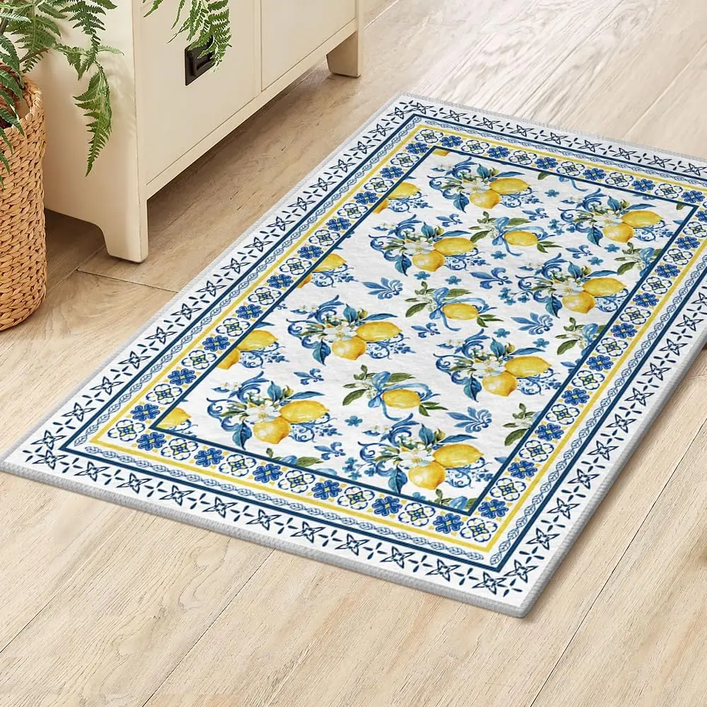 Blue Lemon Iris Summer Door Mat Entrance Welcome Mat Living Room Bedroom Non-slip Floormat Kitchen Balcony Hallway Laundry Rugs