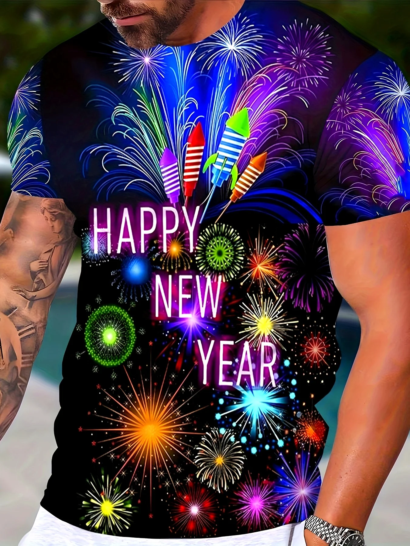 الرجال سريعة الجافة تي شيرت تنفس كل موسم الجولة الرقبة قصيرة الأكمام تيز عيد الميلاد ملابس للرجال 2026 ليلة رأس السنة زي #4