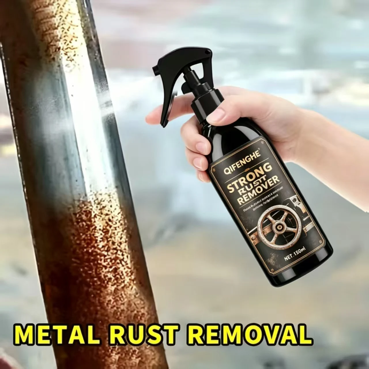 QIFENGHE Spray Potente Eliminador de Óxido 150mL, Limpiador de Óxido Metálico Multisuperficie, Elimina el Óxido Persistente y Restaura la Luminosidad de la Superficie