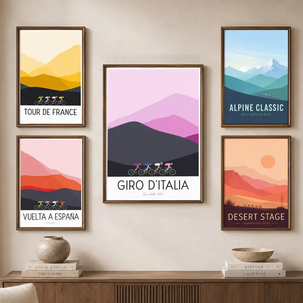 Vintage Mountain Cycling Race Alpine Peloton Minimalist Poster Modern Aesthetic Wall Art for Home Bar Cafe Bathroom Decor