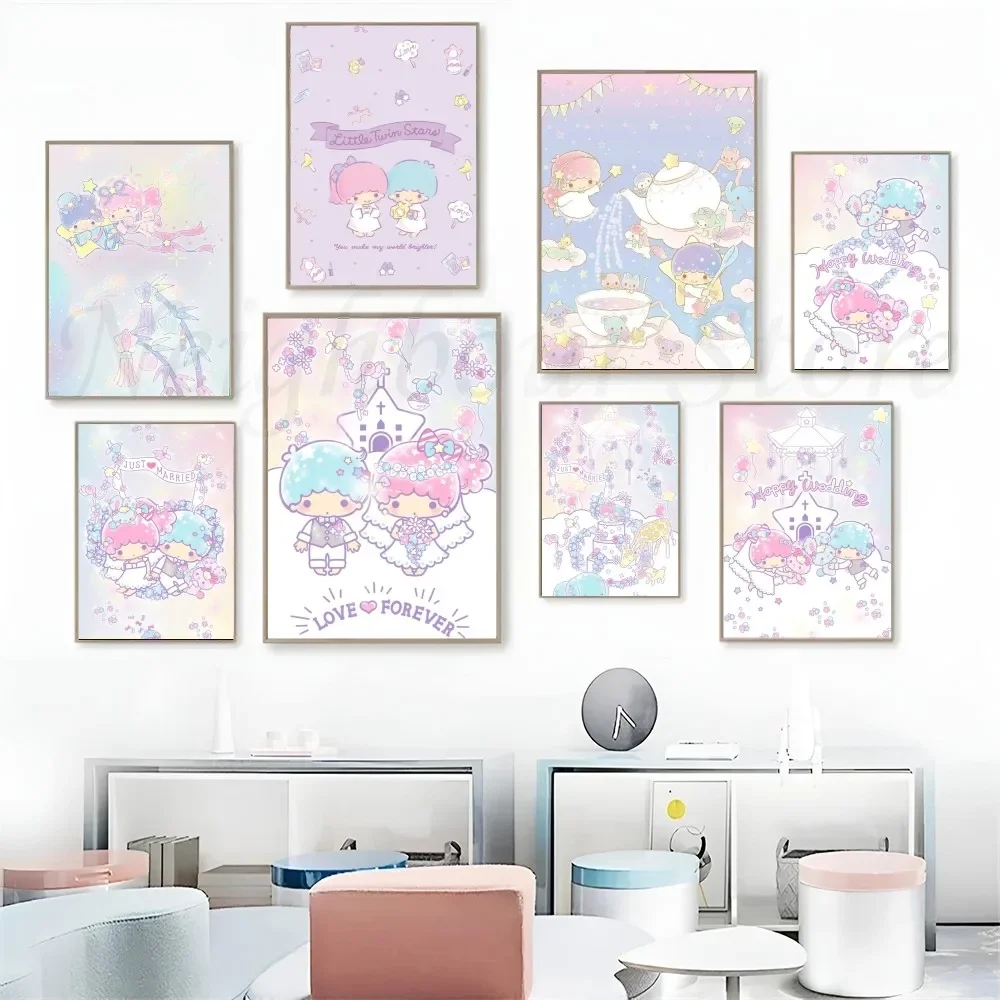 1pc Anime Sanrio Kawaii LittleTwinStars Poster Stickers Art Wall Murals Decor Game Room Decor Gifts Kawaii HD Painting Cat Cars