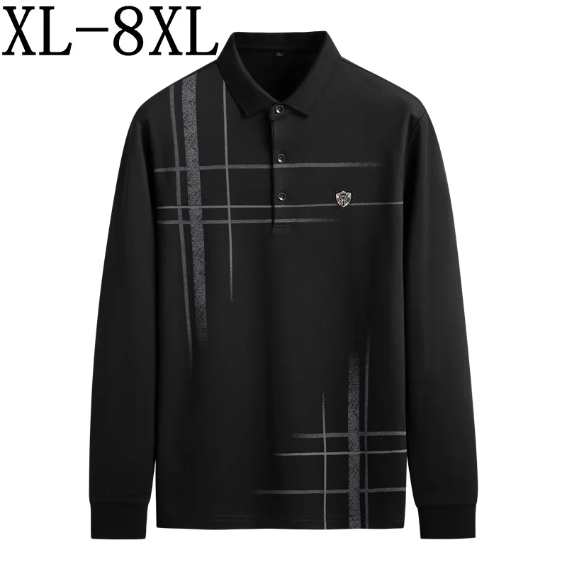 

8XL 7XL 6XL 2024 New Autumn England Style Plaid Polo Shirt Men Long Sleeve Luxury Mens Polos High Quality Loose Male Shirts