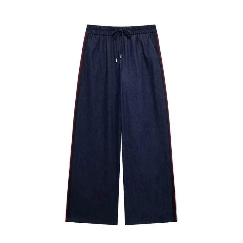 Conjunto de moda otoño 2024: csa de manga larga con efecto denim para mujer y plones de cintura alta con chaqueta con ...