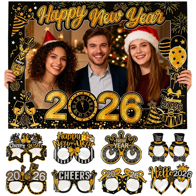 

Party Photo Props Set Fun New Year Decorations Selfie Frame 2026 Lightweight Photo Booth Props For Party Favors Selfie Area New