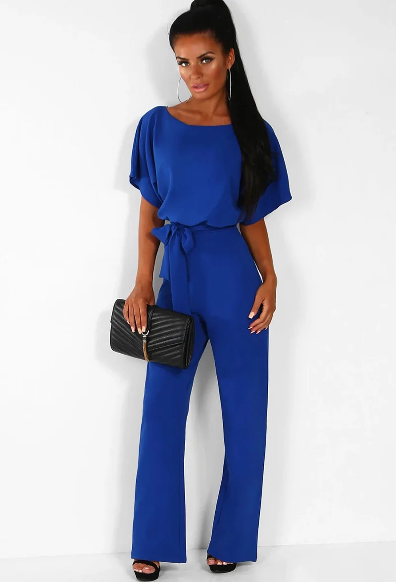 Nieuwe lente en zomer mode casual jumpsuit dames effen kleur vetersluiting bodysuit korte mouw dames elegante jumpsuit