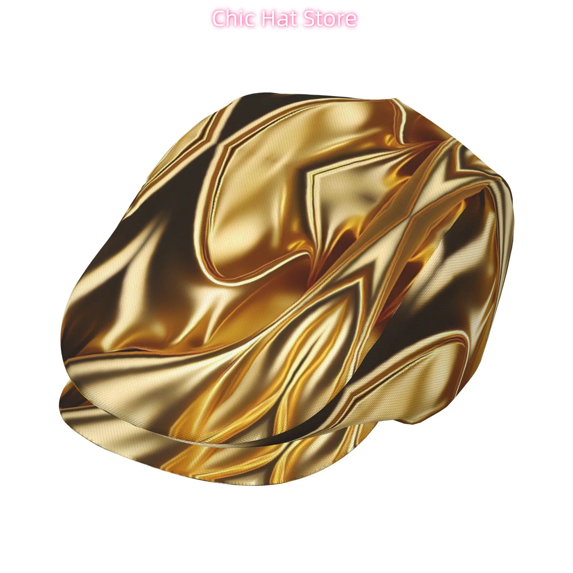 Golden Patterned Pleated Design All-over Print Flat-top Hats for Men and Women, Newsboy Caps, Berets, Irish Hats, Driver Caps, R