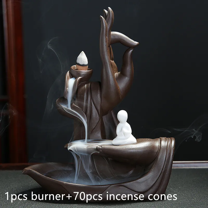 The Incense With 70pcs Cones Purple Clay Holder Monk Censer
