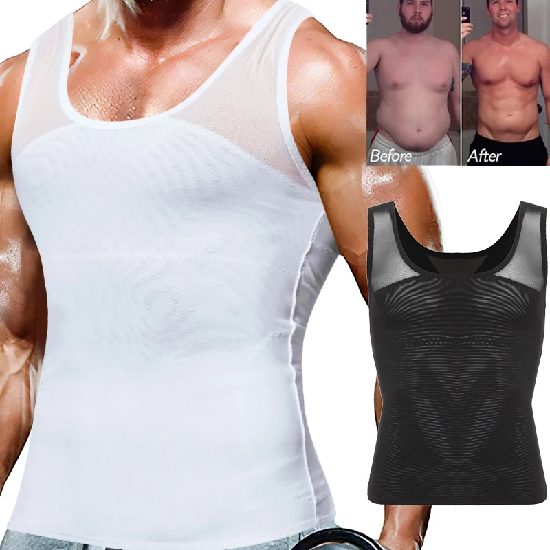 

Mens Slimming Body Shaper Shapewear Abs Abdomen Compression Shirt to Hide Gynecomastia Moobs Workout Tank Tops Undershirts