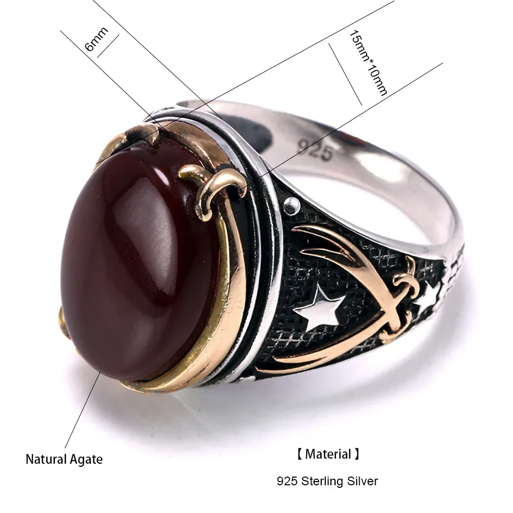 Oryginalne pierścionki ze srebra próby 925 Cool Vintage Pierścionki Natural Onyx Tiger Eye Duże tureckie pierścionki dla mężczyzn z kamieniami Biżuteria turecka — zdjęcie 3