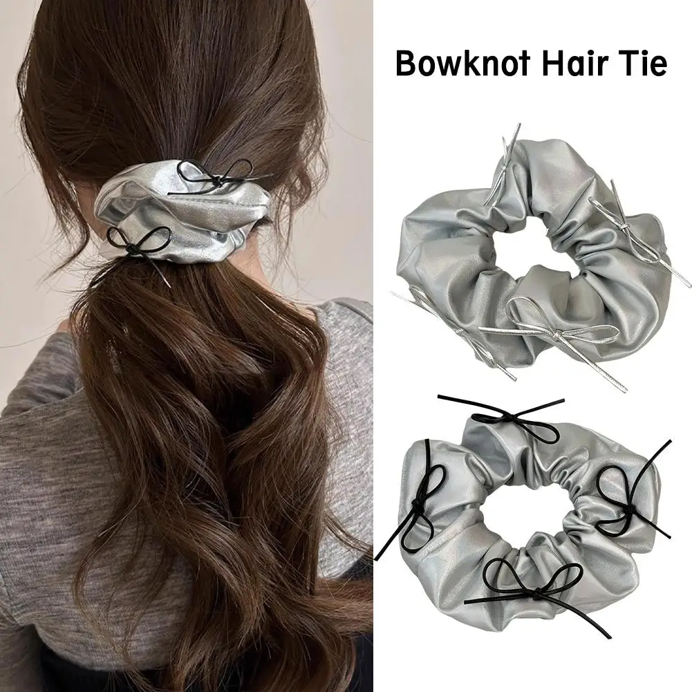 y2k Scrunchies Metal Silver Color Medium Size Hair Band Sweet Elastic Holder Women Hair Hair Accessories Tie Simple onytail T3B5