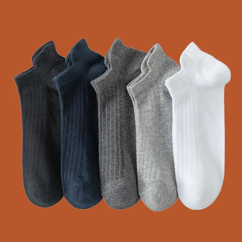 Chaussettes de sport basses absorbant la sueur pour hommes, chaussettes de bateau, coton respirant, maille fine, grande taille, été, nouveau, 5/10 paires