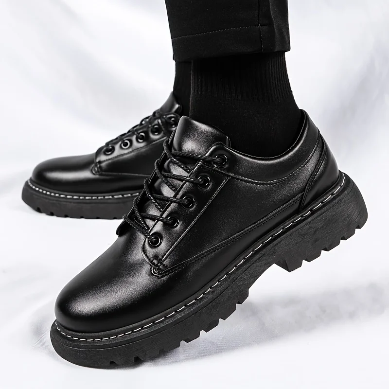 Solid Semi-formal Dress Shoes With PU  Uppers, Wear-resistant Non Slip Lace-up Shoes For Business Occasions, 's Office Daily Foo