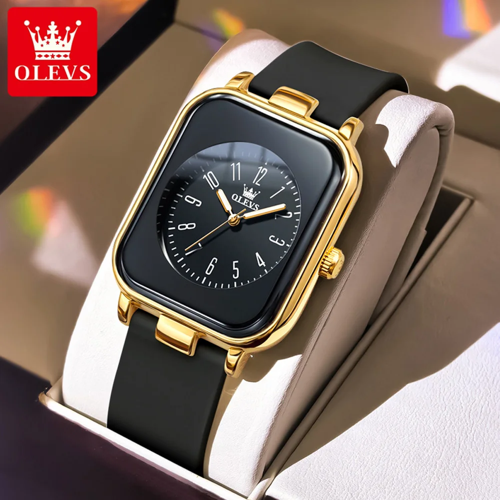 

OLEVS 9961 Original Quartz Watches for Women Silicone Strap Waterproof Watch Black Square Digital Dial Ladies Dress Wristwatches