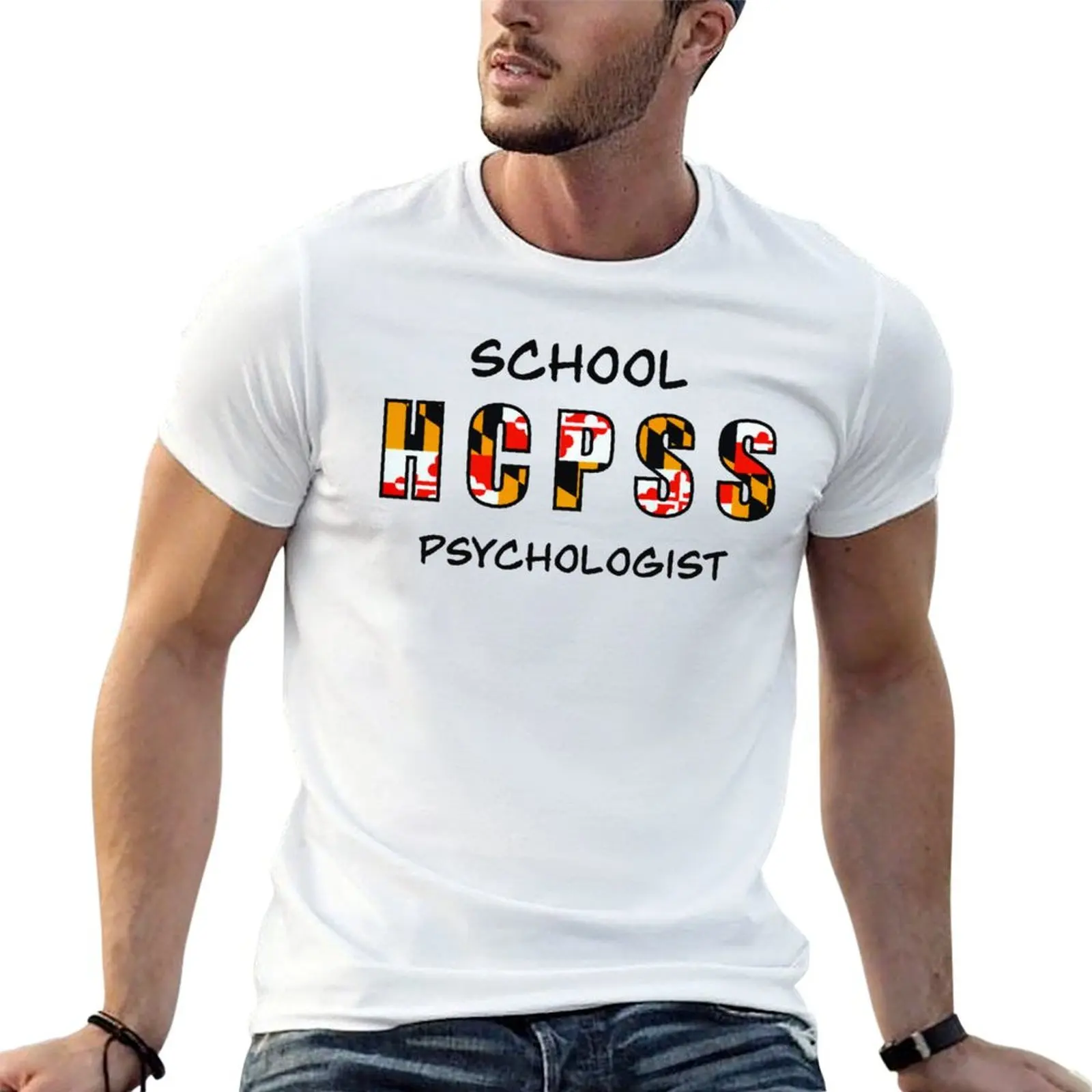 Футболка HCPSS School Psych, простая футболка большого размера