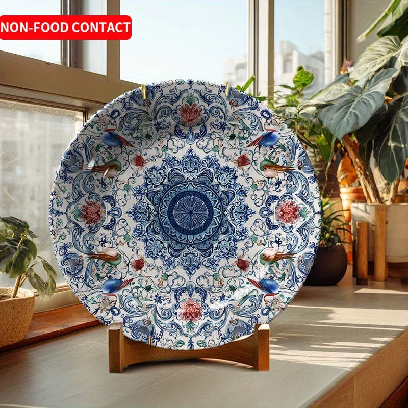 Exquisite Ceramic Decorative Plate with Hand-Painted Floral And Bird Designs, Suitable for Home Decor. Not for Food Contact,