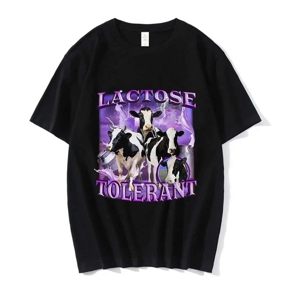 Lactose Tolerant Diet Joke Cow Print for Men Women Short Sleeve Crew Neck Relaxed Fit Soft Daily Casual Polyester Tee Shirt