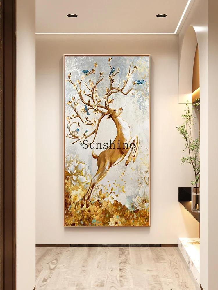 Hand-painted oil painting decoration light luxury modern simplicity high sense lucky deer hanging painting