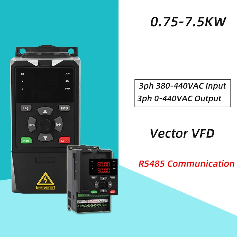 

RS485 VFD 3 Phase 380VAC Variable Frequency Inverter 0.75/1.5/2.2/3/4/5.5/7.5KW Frequency Drive for Motor Speed Control