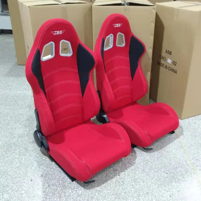 

Modified Car Adjuster Single Slide Track Red and Black Fabric with White Stitching PVC Racing Seat Velvet