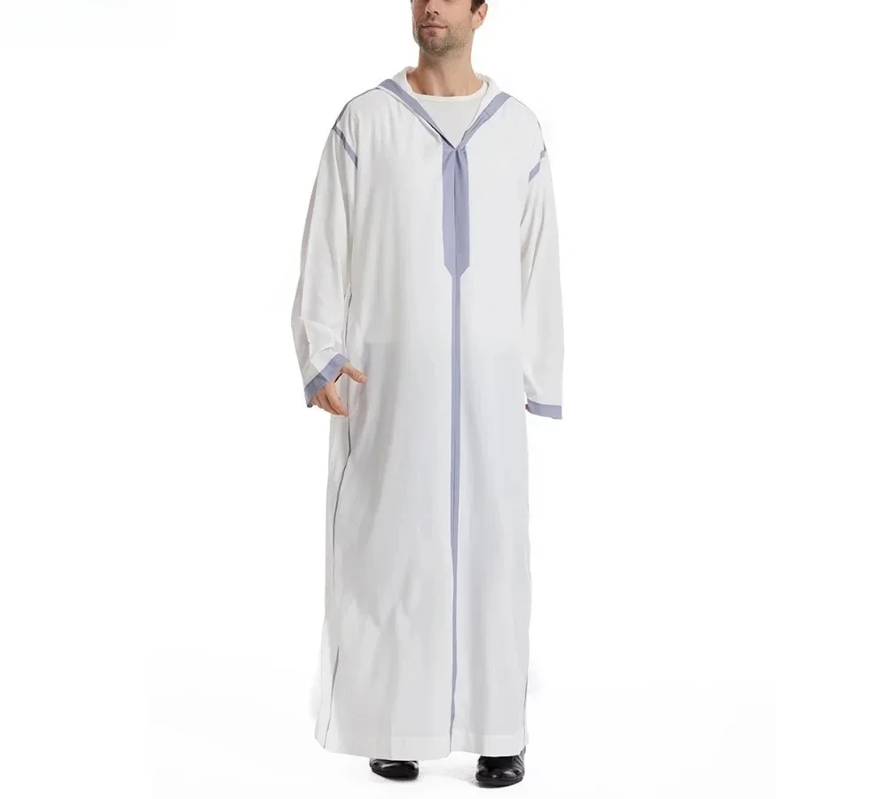 Uomo Abaya Musulmano Dubai Abito lungo saudita Eid Con cappuccio Jubba Thobe Abbigliamento islamico Marocchino Djellaba Caftano Caftano Arabo Abito abito