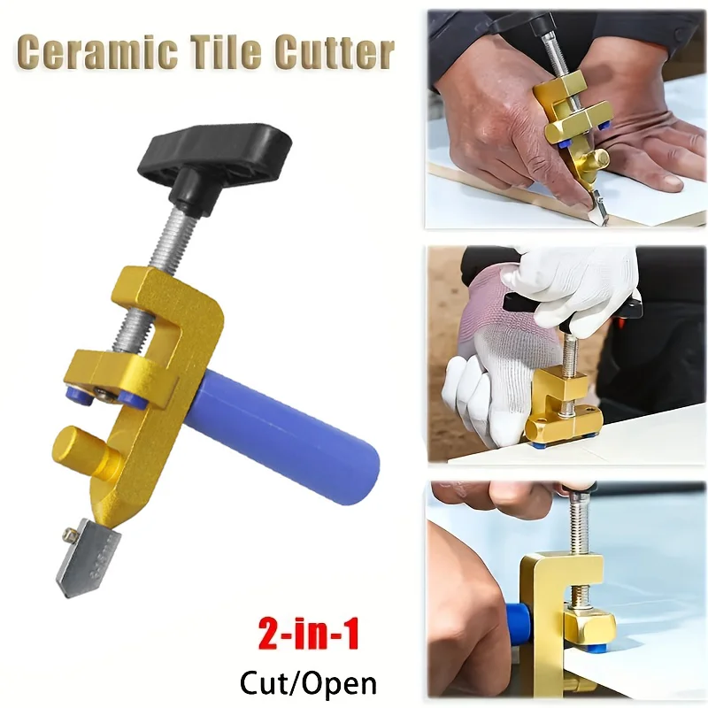 2-in-1 Manual Glass & Ceramic Tile Cutter-Precision Diamond Blade Ergonomic Grip 2 Spare Blades for DIY Professional Tiling