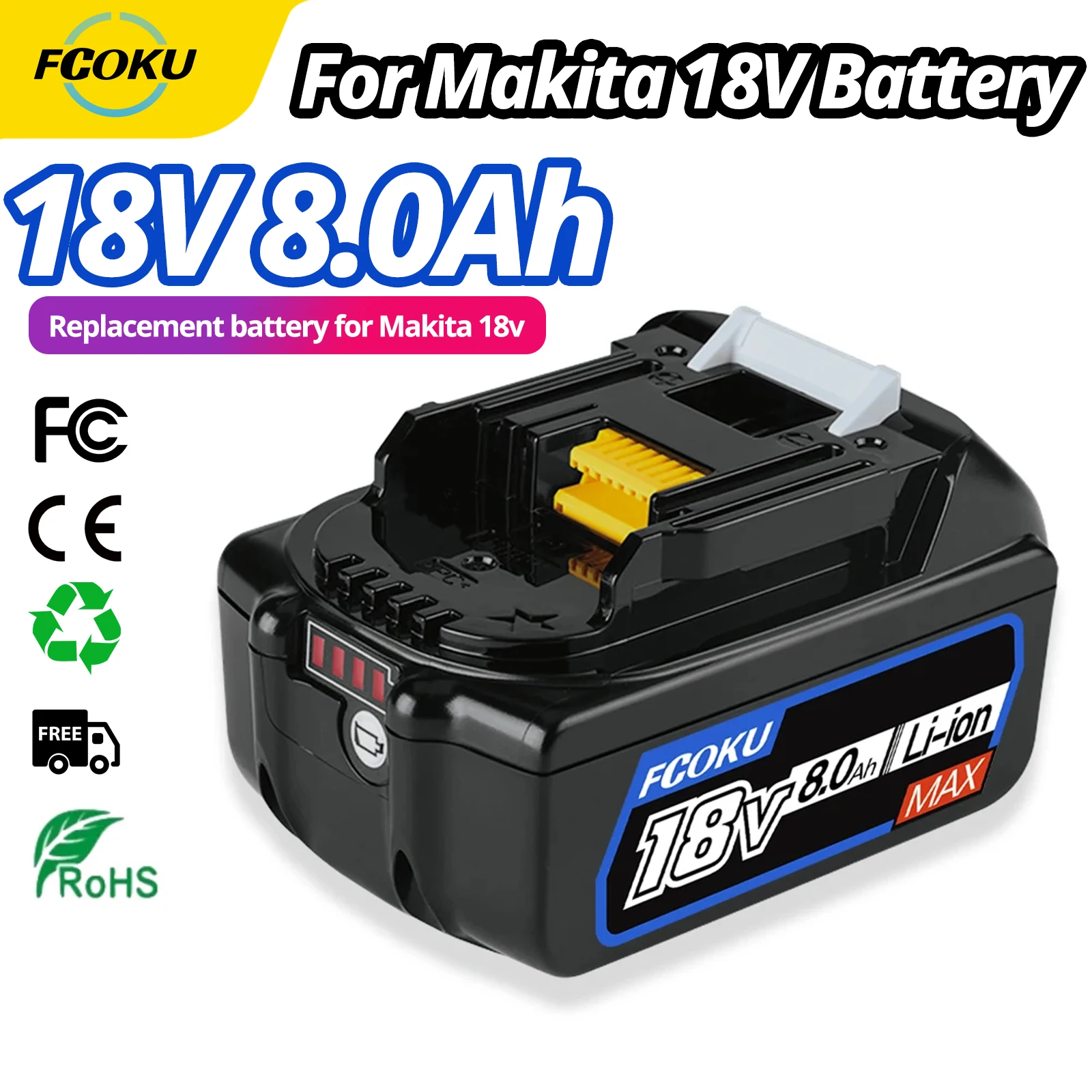 

For Makita 18V Battery 8.0Ah Rechargeable Power Tool Battery Replacement LXT BL1860B BL1860 BL1850 Li-Ion Batteries Pack Charger